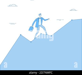 Man climb chart. Businessman going up on growth chart graph diagram. Success career performance, investment vector concept. Illustration of investment, business diagram growth, improvement report Stock Vector