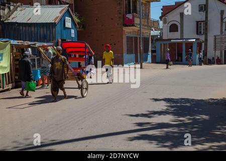 Editorial. A Rickshaw taxis in the streets of Madagascar Stock Photo