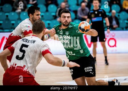 Kolding, Denmark. 23rd, October 2020. Eivind Tangen (25) of Skjern Handball seen in the Danish Men’s Handball League match between KIF Kolding and Skjern Handball at Sydbank Arena in Kolding. (Photo credit: Gonzales Photo - Lasse Lagoni). Stock Photo