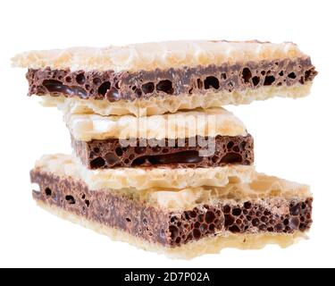 Waffles with porous chocolate isolated on a white background. Stock Photo