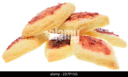 Homemade shortbread cookies with strawberry jam isolated on white background. Stock Photo
