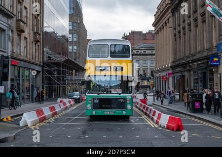 Glasgow, Scotland, UK. 24th October, 2020. Vintage buses from Glasgow Vintage Vehicle Trust travel through the city centre on a circular route on Centre Circle Day. Credit: Skully/Alamy Live News Stock Photo