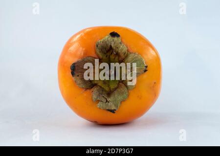 Whole persimmon fruit (Vanilla kaki, also known as Sharon fruit) isolated on white Stock Photo