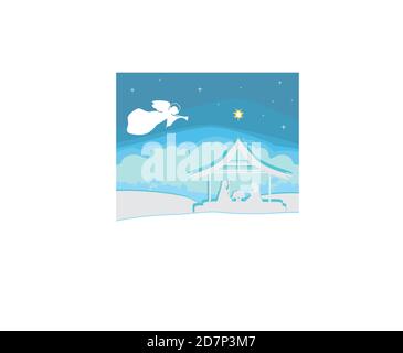 Christmas religious nativity scene with an angel and the star of Bethlehem Stock Vector