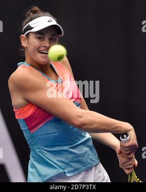 Ostrava, Czech Republic. 24th Oct, 2020. ***CTK POOL***Jennifer Brady of USA plays a ball against Aryna Sabalenka of Belarus during the J&T Banka Ostrava Open 2020 tennis tournament match in Ostrava, Czech Republic, October 24, 2020. Credit: Jaroslav Ozana/CTK Photo/Alamy Live News Stock Photo