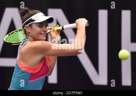 Ostrava, Czech Republic. 24th Oct, 2020. ***CTK POOL***Jennifer Brady of USA plays a ball against Aryna Sabalenka of Belarus during the J&T Banka Ostrava Open 2020 tennis tournament match in Ostrava, Czech Republic, October 24, 2020. Credit: Jaroslav Ozana/CTK Photo/Alamy Live News Stock Photo