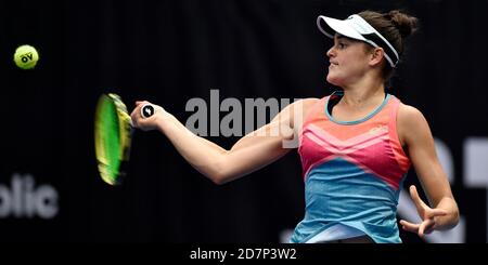 Ostrava, Czech Republic. 24th Oct, 2020. ***CTK POOL***Jennifer Brady of USA plays a ball against Aryna Sabalenka of Belarus during the J&T Banka Ostrava Open 2020 tennis tournament match in Ostrava, Czech Republic, October 24, 2020. Credit: Jaroslav Ozana/CTK Photo/Alamy Live News Stock Photo