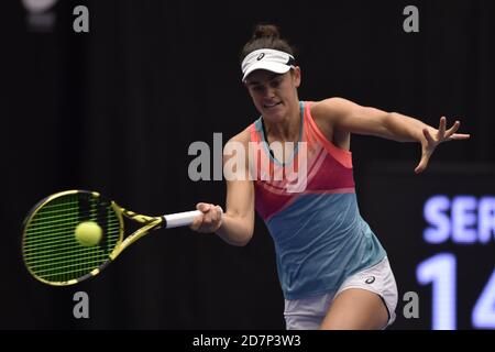 Ostrava, Czech Republic. 24th Oct, 2020. ***CTK POOL***Jennifer Brady of USA plays a ball against Aryna Sabalenka of Belarus during the J&T Banka Ostrava Open 2020 tennis tournament match in Ostrava, Czech Republic, October 24, 2020. Credit: Jaroslav Ozana/CTK Photo/Alamy Live News Stock Photo