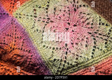 Handmade. Crochet. Woolen thread. Colorful shawl Stock Photo