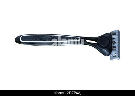 Male shaving razor black color isolated white background. Stock Photo