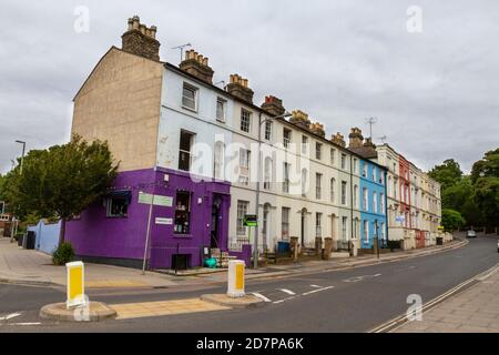 Row of tall Georgian terraced housing on Fonnereau Road in Ipswich, Suffolk, UK. Stock Photo