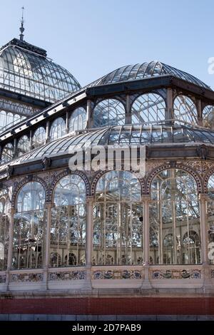 Beautiful closeup of the Crystal Palace in El Retiro Park located in Madrid, Spain