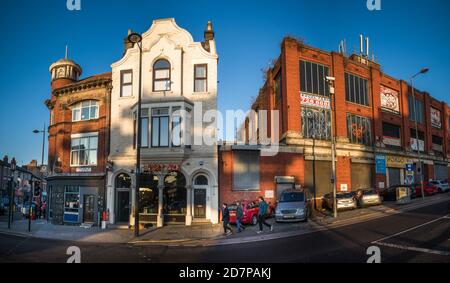 A view of some of the old buildings along Upper Duke Street, Liverpool, Uk. Stock Photo