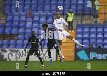 Birkenhead, UK. 24th Oct, 2020. James Vaughan of Tranmere Rovers heads the ball. EFL Skybet Football league two match, Tranmere Rovers v Southend Utd at Prenton Park, Birkenhead, Wirral on Saturday 24th October 2020. this image may only be used for Editorial purposes. Editorial use only, license required for commercial use. No use in betting, games or a single club/league/player publications.pic by Chris Stading/Andrew Orchard sports photography/Alamy Live News Credit: Andrew Orchard sports photography/Alamy Live News Stock Photo