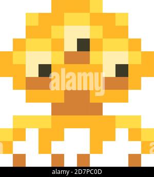 Cute orange space invader monster, game enemy in pixel art style on white Stock Vector