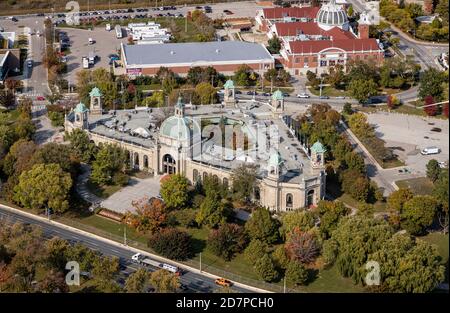 Aerial view of The Liberty Grand, a beautiful historic event venue in Toronto on the Exhibition Grounds. Stock Photo