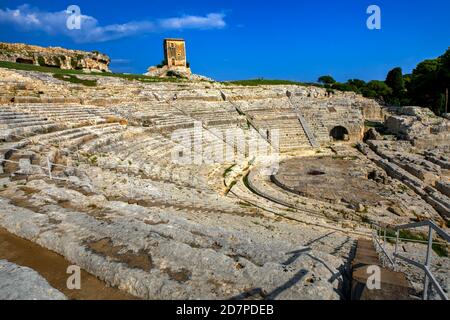 Greek Theater (Teatro Creco) at Neapolis Archaeological Park, Syracuse, Sicily, Italy Stock Photo