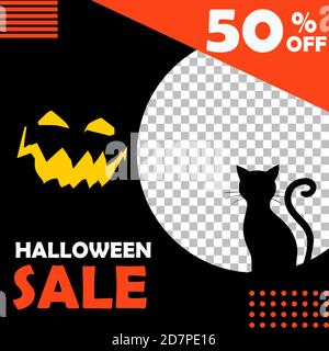 Editable Halloween sale background template. Vector Design web banner for social media. Post layout template Stock Vector