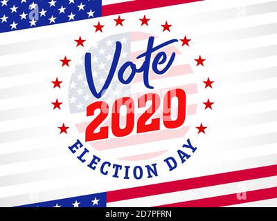 Vote 2020 election day, round emblem banner. USA Presidential election with American flag. US president debate, voting badge vector template Stock Vector