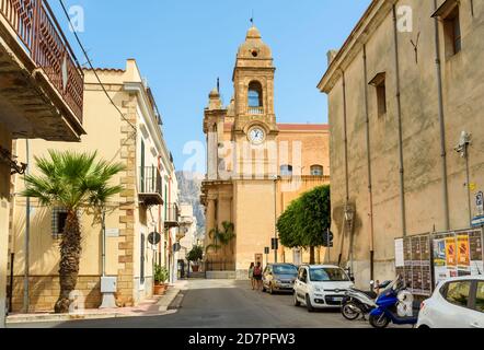 Terrasini, Sicily, Italy - September 24, 2020: View of Saint Maria Santissima delle Grazie Church in Terrasini, province of Palermo, Sicily, Italy Stock Photo