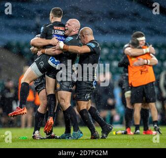 Twickenham, London, UK. 24th Oct, 2020. Gallagher Premiership Rugby Final, Exeter Chiefs versus Wasps; Exeter players celebrate winning the Premiership Credit: Action Plus Sports/Alamy Live News Stock Photo