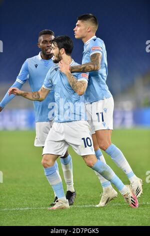 ROME, ITALY - October 24 : Luis Alberto (10) of SS Lazio scores a goal during Italian Serie A soccer match between SS Lazio and Bologna FC at Stadio Olimpico on October 24,2020 in Rome Italy Credit: LM/Claudio Pasquazi/Alamy Live News Stock Photo