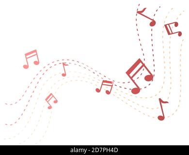 Musical notes flowing in air on dotted road flat vector illustration Stock Vector