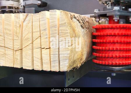 Woodworking Sawmill. sawmill on a wood manufacture. Modern sawmill. Industry sawing boards from logs Stock Photo