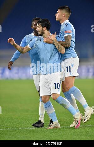 Rome, Italy. 24th Oct, 2020. ROME, ITALY - October 24 : Luis Alberto (10) of SS Lazio scores a goal during Italian Serie A soccer match between SS Lazio and Bologna FC at Stadio Olimpico on October 24, 2020 in Rome Italy/LM Credit: Claudio Pasquazi/LPS/ZUMA Wire/Alamy Live News Stock Photo