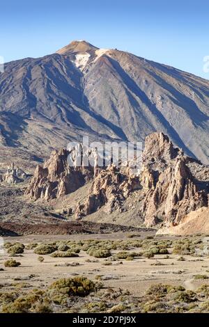 Mount Teide and Los Roques de Garcia. Volcanic landscape in Teide National Park, Tenerife, Canary Islands Stock Photo