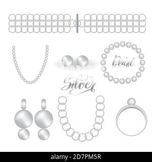 Jewelry silver vintage fashion realistic set on white  Stock Vector