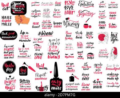 Lettering beauty set. Sweet cute inspiration typography. Calligraphy Stock Vector