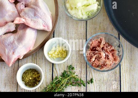Measured and diced fresh ingredients ready for preparing gourmet delicious homemade stews for family dinners Stock Photo