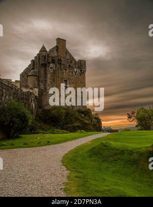 Ancient beautiful Castle and sunset. Stock Photo