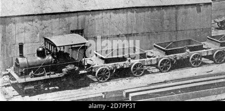 Historical Railroad Photo / Historical Locomotive:  Cape Town Harbour Board’s 7 ft ¼ in gauge 0-4-0 construction locomotive of 1879 ca. 1880 Stock Photo