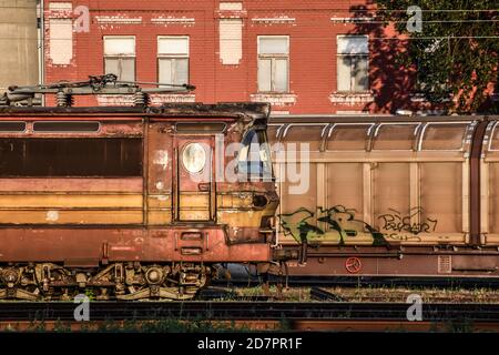 Rusty train on station near Prague Stock Photo
