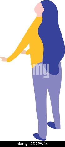 cartoon back view of standing woman icon over white background, flat style, vector illustration Stock Vector