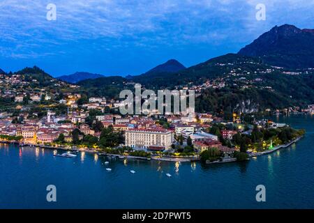 Aerial view, Menaggio in the morning, Lake Como, Lago di Como, Province of Como, Lombardy, Italy Stock Photo