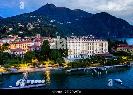 Aerial view, Menaggio in the morning, Lake Como, Lago di Como, Province of Como, Lombardy, Italy Stock Photo