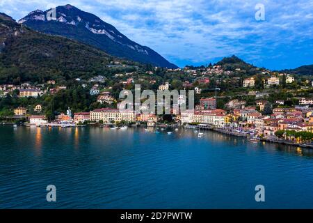 Aerial view, Menaggio in the morning, Lake Como, Lago di Como, Province of Como, Lombardy, Italy Stock Photo