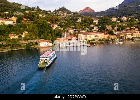 Aerial view, Menaggio in the morning, Lake Como, Lago di Como, Province of Como, Lombardy, Italy Stock Photo