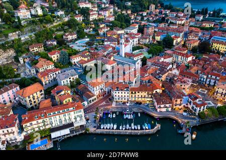 Aerial view, Menaggio in the morning, Lake Como, Lago di Como, Province of Como, Lombardy, Italy Stock Photo