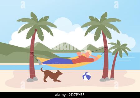 Summer cartoon of beach scene with sand beach and sea waves. Holiday vector  illustration. Design for summer tourism Stock Vector Image & Art - Alamy