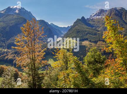 Wimbachtal with Watzmann and Hochkalter, Ramsau, Berchtesgaden National Park, Berchtesgaden Alps, Berchtesgadener Land, Upper Bavaria, Bavaria Stock Photo