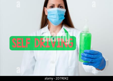 Word writing text Self Driving. Business photo showcasing Autonomous vehicle Ability to navigate without input Laboratory blood test sample shown for Stock Photo