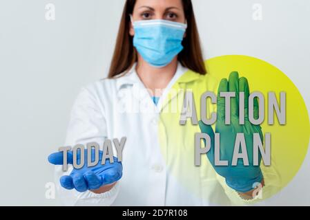 Handwriting text Action Plan. Conceptual photo list of things or schedule to be made thia current year Laboratory blood test sample shown for medical Stock Photo
