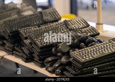 Used keyboards and computer mice Stock Photo