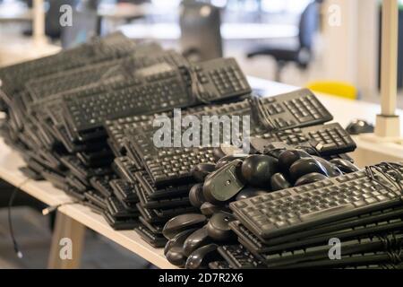 Used keyboards and computer mice Stock Photo