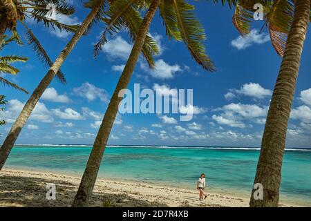 Turquoise water, Takitimu District, Rarotonga, Cook Islands, South Pacific (model released) Stock Photo