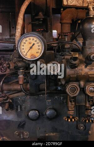 Detail of the brass control valves on a narrow gauge steam locomotive ...